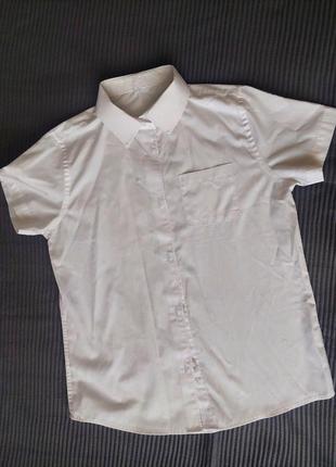 Белая рубашка классическая для мальчика размер 140-146, 9-10 лет, короткий рукав, для школы