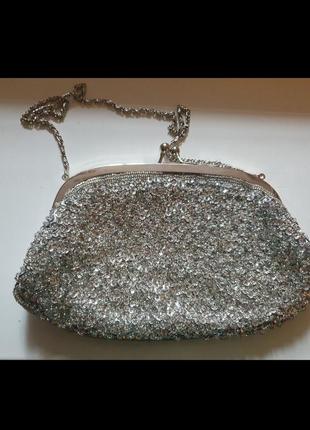 Сумочка клатч с паэтками, серебряная сумочка клатч1 фото