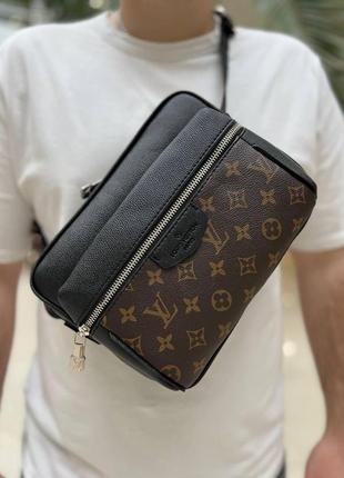 Мужская сумка через плечо louis vuitton коричневая с черным кожаная монограмм луи виттон (b)