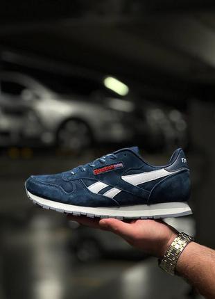 Мужские кроссовки синие reebok classic leather blue white4 фото