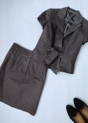 Костюм юбка миди + жакет короткий рукав серый nafnaf1 фото