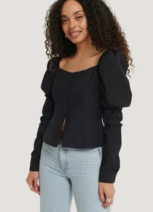 Черная стильная блуза na-kdордed puff sleeve blouse