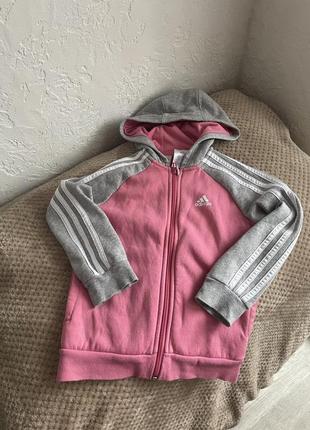 Кофта на молнии спортивная adidas адидас худи кофточка на флисе для девочки 6-7 лет 116-122 размер