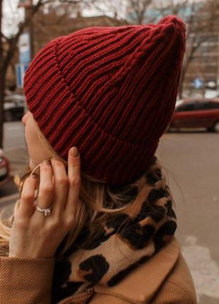 Женская стильная теплая зимняя шапка на флисе серая синяя розовая бордо3 фото