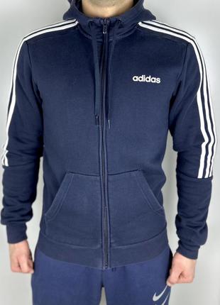 Adidas кофта s размер худи на флисе темно-синяя оригинал