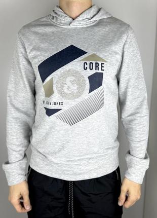 Jack &jones core кофта балахон м размер серая с принтом оригинал