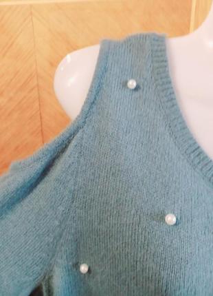 Брендовый красивый теплый свитер с открытыми плечами р.14 / 42 от miss selfridge,с бусиками и стразами7 фото