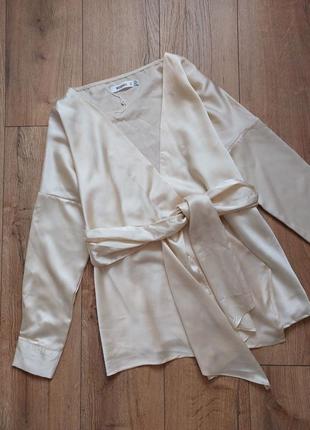 Атласная блуза шелковая на запах топ с запахом атласна блузка шовкова на запах з поясом8 фото