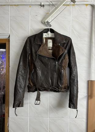 Replay leather jacket кожаная косуха, куртка комбинированная с денимом рипплей1 фото