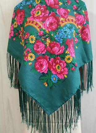 Розкішна українська народна хустка, хустина з бахромою, украинский платок, з люрексом