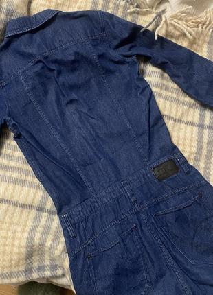 Джинсовий короткий комбінезон з коміром g-star raw з довгим рукавом та імітацією пояса. вінтажний стиль,розмір хс4 фото