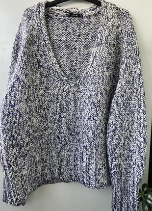 Оверсайз свитер джемпер с шерстью zara белый с синим1 фото