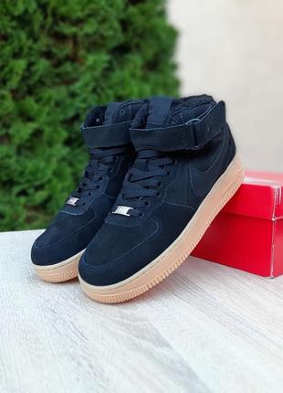 Зимние мужские кроссовки nike air force 1 high winter black fur черного цвета с мехом