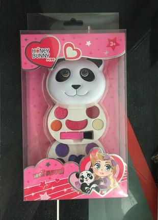 Набір дитячої косметики панда блиск для губ тіні подарунок на день святого миколая від 3- з років пензлі люстерко 15 кольорів1 фото