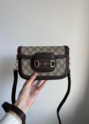 Жіноча сумка бренд на плече gucci horsebit 1955 mini bag grey/brown