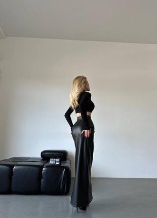 Длинная макси юбка эко-кожа деми на молнии деловая8 фото