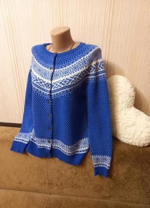 Стильный винтажный шерстяной кардиган кофта джемпер свитер скандинавский мотив2 фото