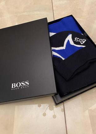 Шапка і шарф hugo boss. крутий чоловічий подарунковий набір