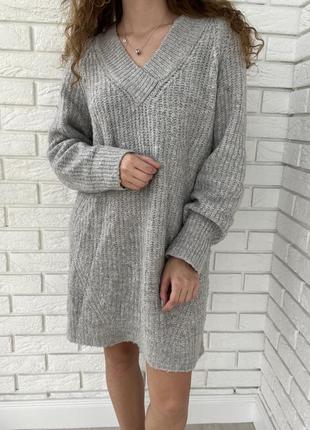 Теплое серое платье-свитер с v-образным вырезом primark1 фото