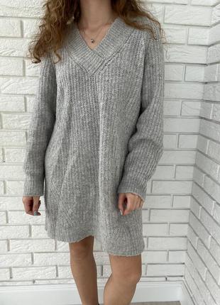 Теплое серое платье-свитер с v-образным вырезом primark3 фото