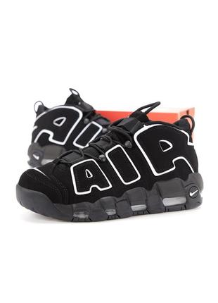 Мужские кроссовки nike air more uptempo black white черного с белым цветами1 фото