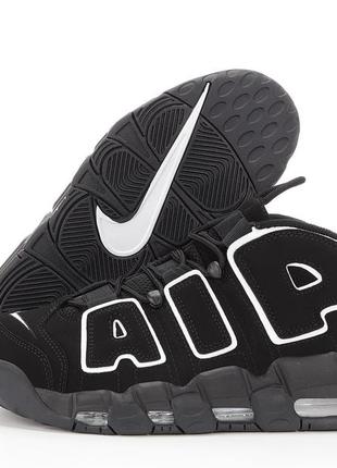 Мужские кроссовки nike air more uptempo black white черного с белым цветами5 фото