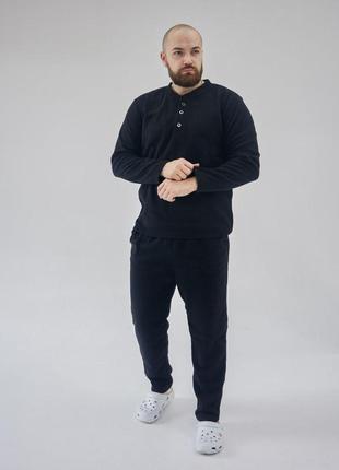 Мужская флисовая пижама домашний костюм штаны+кофта tomiko чёрный5 фото