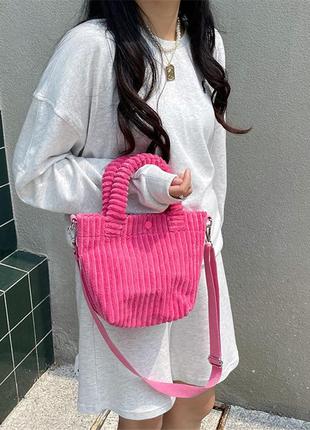 Вельветова жіноча сумка рожевого кольору з тканини літо зима осінь весна подарунок y2k  рубчик1 фото