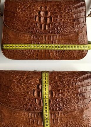 Кожаная сумка мини crocodile через плечо из натуральной кожи крокодила бежевая коричневая ретро винтаж new rock10 фото