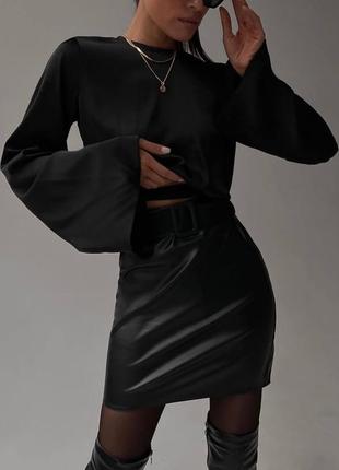 Супер блуза ліхтарик рукава чорна черная блузка с красивыми рукавами3 фото