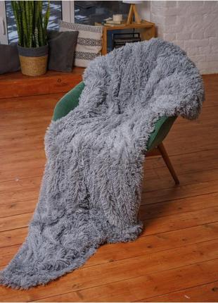 Плед травка меховое покрывало с длинным ворсом плед евро размер 210*230 см фиолетовый