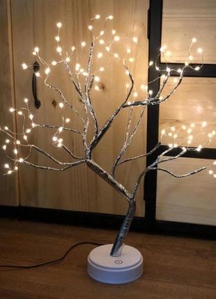 Лед светильник ночник дерево бонсай серебристого цвета с теплым светом usb + 3aa4 фото