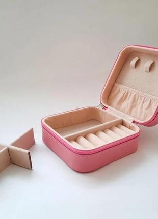 Шкатулка-органайзер для украшений, кожаная pink розовый2 фото