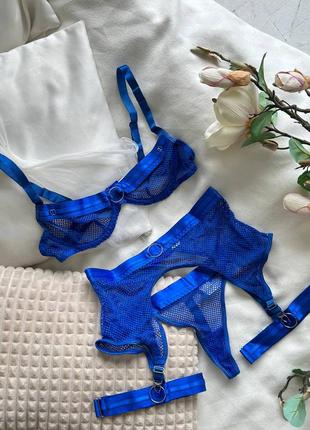 Сексуальный синий комплект нижнего белья с м л. эротическое белье7 фото