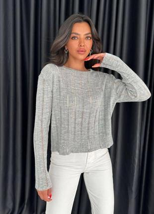 Стильный свитер женский с ажурным плетением ткань тонкий трикотаж размер универсальный цвет серый
