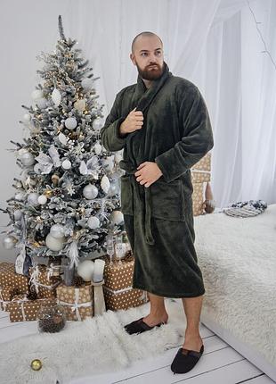 Халат мужской махровый батал 2xl-5xl длинный хаки 1022