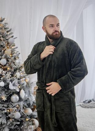 Чоловічий махровий халат батал 2xl-5xl довгий tomiko хакі6 фото