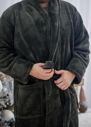 Чоловічий махровий халат батал 2xl-5xl довгий tomiko хакі5 фото