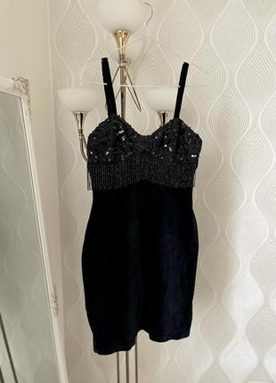 Черное бархатное мини платье на брителях с пайетками в размере s-m от американского бренда zum zum2 фото