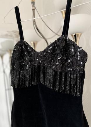 Черное бархатное мини платье на брителях с пайетками в размере s-m от американского бренда zum zum3 фото
