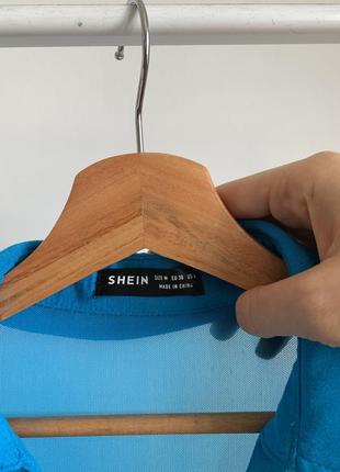 Голубая прозрачная футболка с воротником shein10 фото