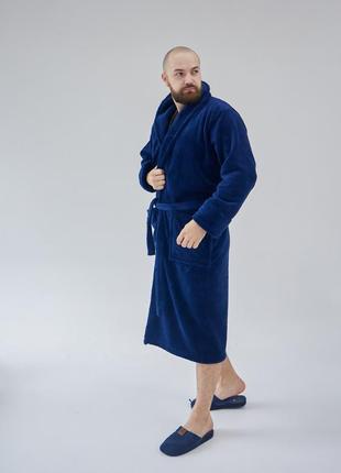 Халат мужской махровый батал 2xl-5xl длинный синий4 фото