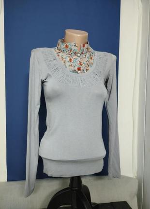 Сірий джемпер з елементами блузи жіноча трикотажна кофта обманка туреччина