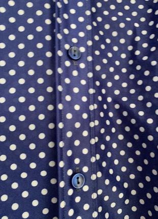 Модна синя капронова чоловіча сорочка в горошок5 фото