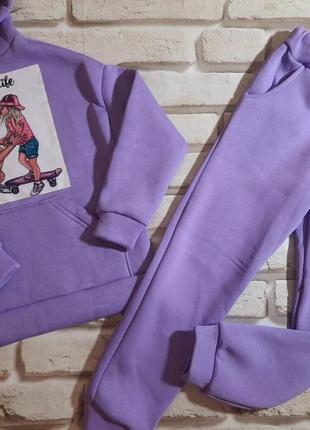 Дитячий спортивний костюм на дівчинку фіолетовий "мама та дочка" (плотна, тепла тканина, не кашлатиться)
