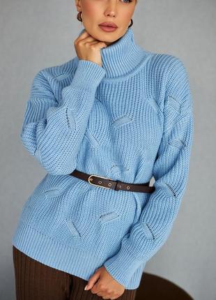 Теплый вязаный свитер с горлом с шерстью и мохером1 фото