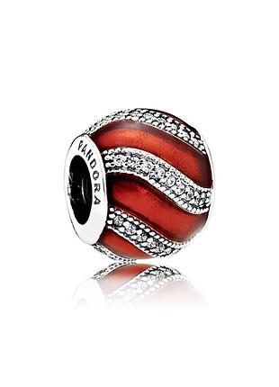 Серебряный шарм красная лента сфера пандора pandora резьбовое