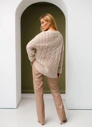 Теплый шерстяной длинный свитер джемпер с косами6 фото