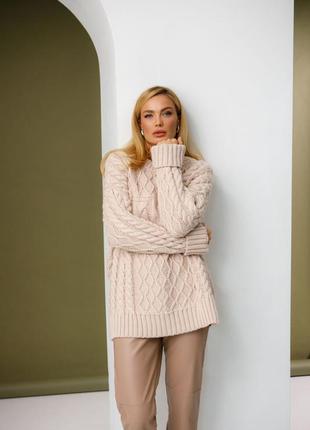 Теплый шерстяной длинный свитер джемпер с косами2 фото