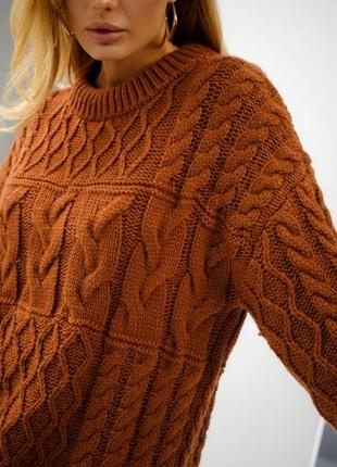 Теплый шерстяной длинный свитер джемпер с косами4 фото
